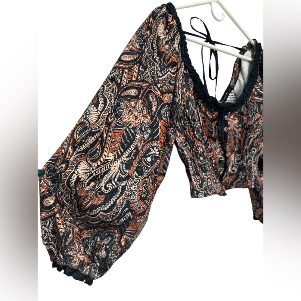 Free People Dare Me VELVET Blouse Women's Black Blouson Sleeve - Picture 3 of 14